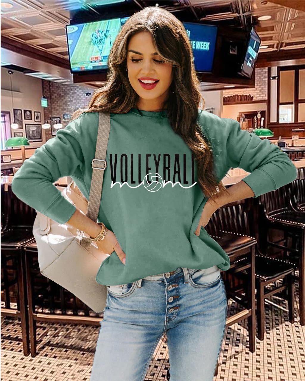 Volleyball Mom Sweatshirt Woman Volleyball Game Day Shirt Volleyball Mom Gift Shirts Casual Long Sleeve Pullover Tops