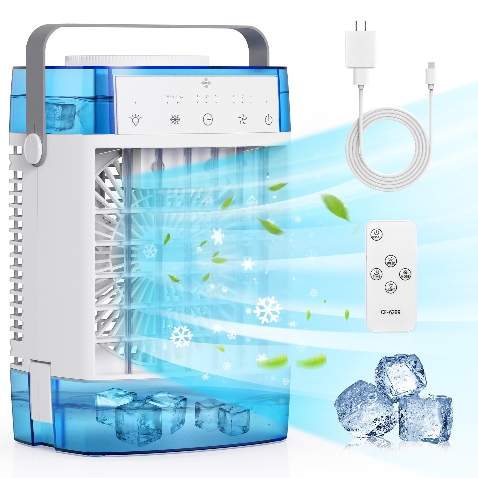 Portable Air Conditioners 3-Speed Small AC Fan Evaporative Air Cooler with Remote Timer function 7-Color Night light 2