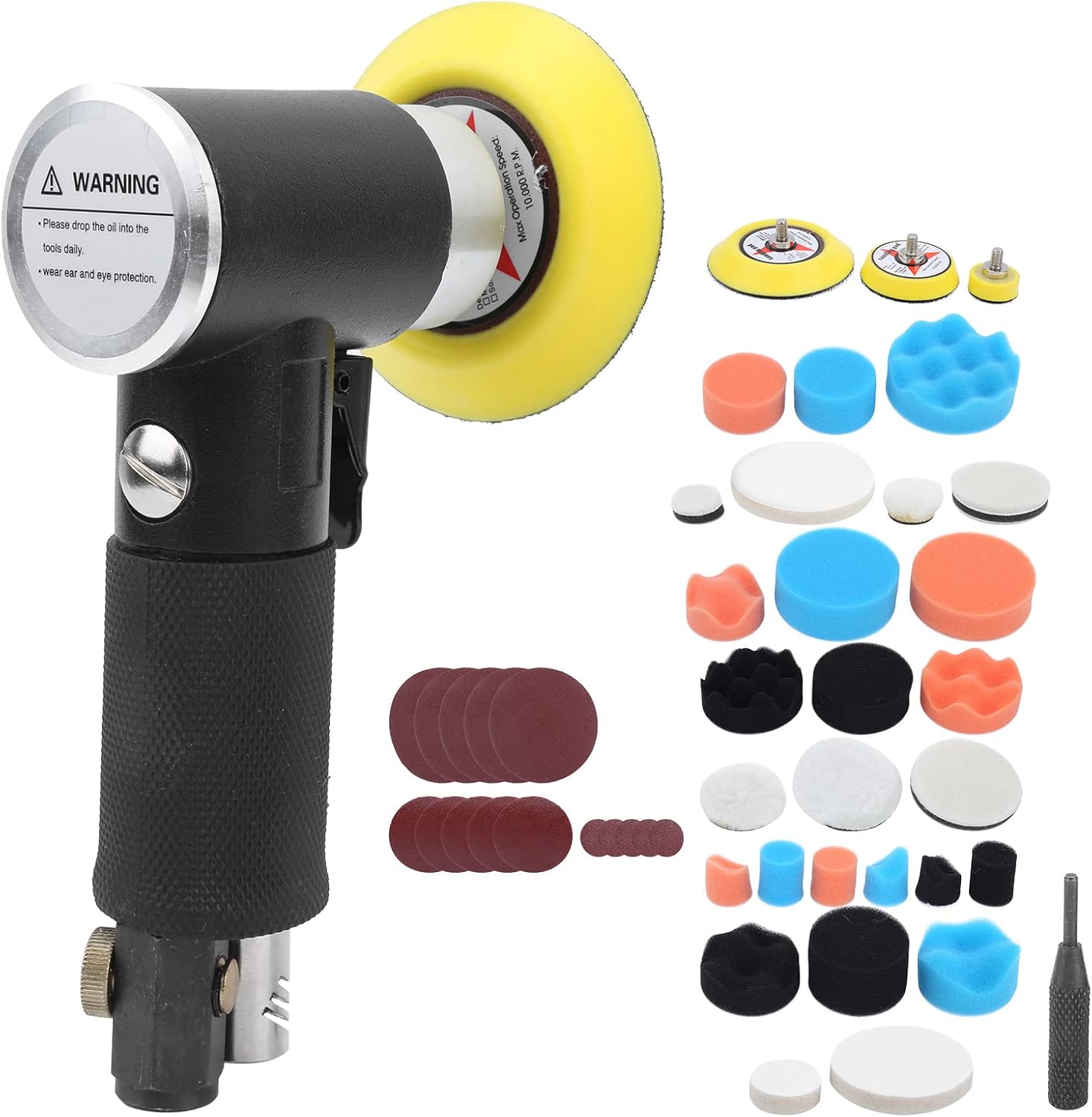 Jeanoko Air Sander Eccentric Pneumatic Car Detail Polishing Machine for DIY Enthusiasts with 48Pcs Accessories (#1)