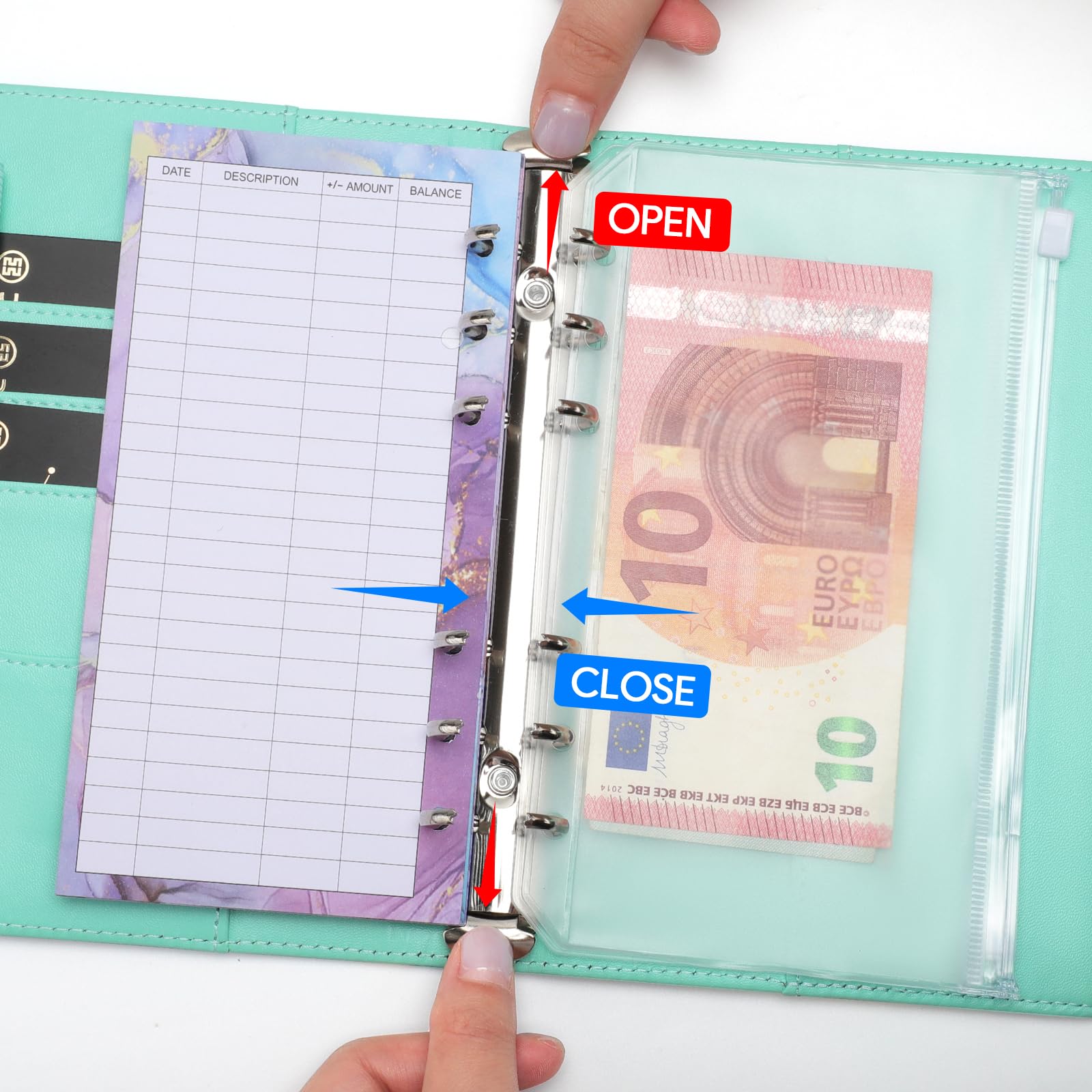 Raccoglitore ad Anelli A6 Budget Binder Pianificatore Risparmio Soldi con Buste e Fogli Bilancio Verde
