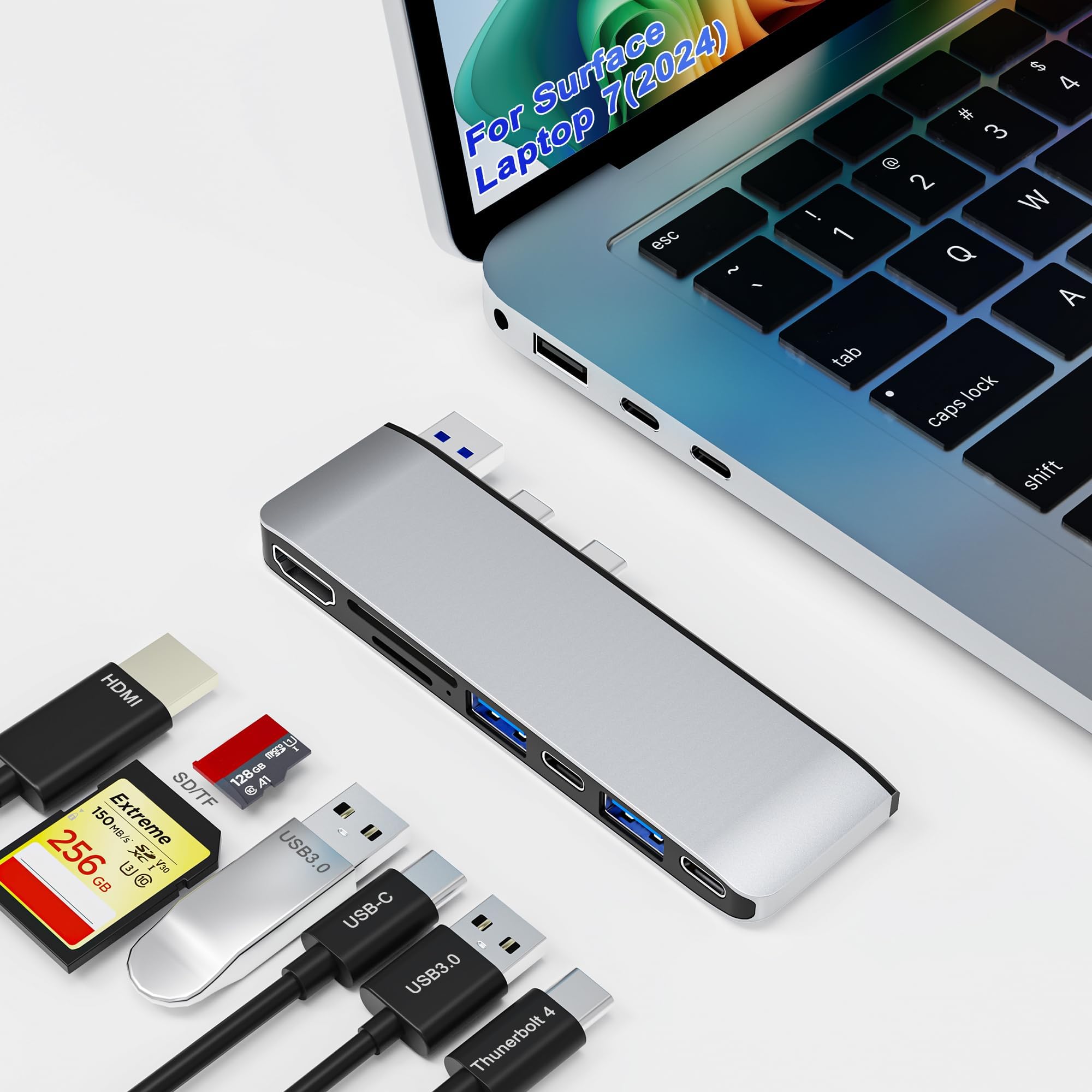 Surface Laptop 7 USB Hub Docking Station With 4K HDMI, USB-C Thunderbolt 4 (8K Display+40G Data+100W Charging), 2 USB 3.0, SD/TF - 2024 Accessories