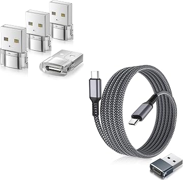 Elebase 4 Pack USB to USB C Adapter and Type C to C 100W Cable 10FT/3M with USB Adapter for Apple Watch Ultra iWatch 8 7,iPhone 16 15 14 13 Pro Max Plus,Airpods,iPad,Car