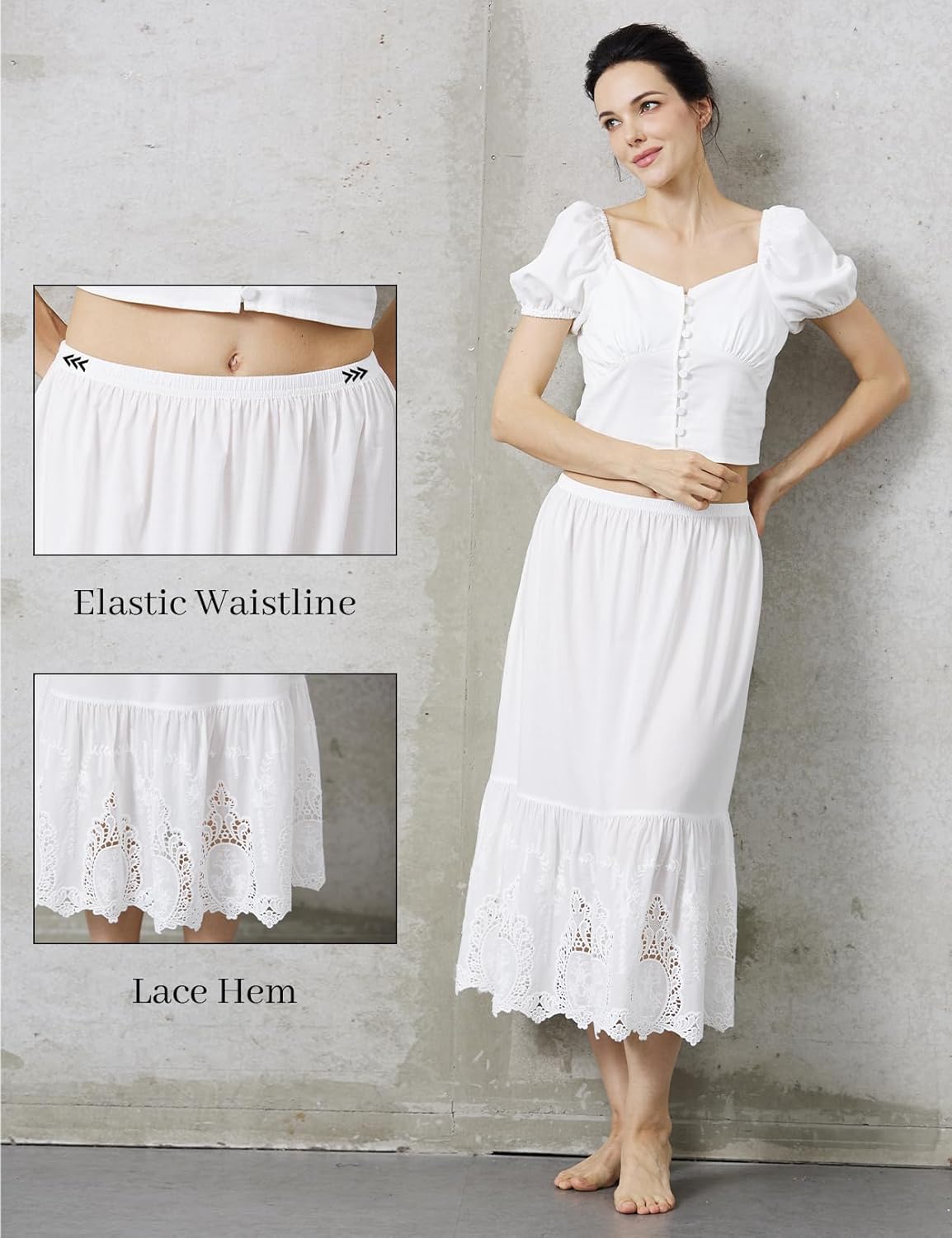 100% Cotton Half Slip for Women Under Dresses Long Underskirt Lace Slip Skirt Non Cling - Image 5