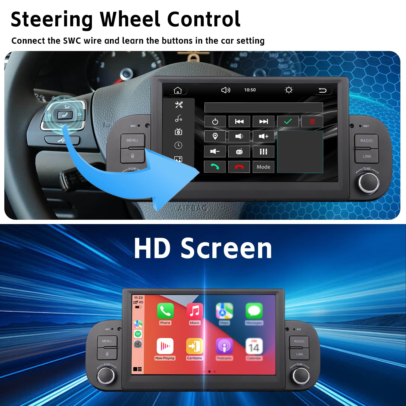 Autoradio per Fiat Panda 2013 2014 2015 2016 2017 2018 2019 2020 con Wireless Carplay Android Auto Stereo Radio LINUX Radio AM/FM/RDS BT5.0 con Manopola Volume Fisica Avvio Rapido Plug E Play