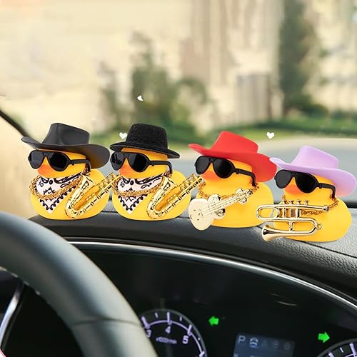 Miniatura 7 de wonuu Decoración de pato de goma para automóvil, accesorios de decoración de tablero de automóvil, accesorios de decoración con mini sombrero,