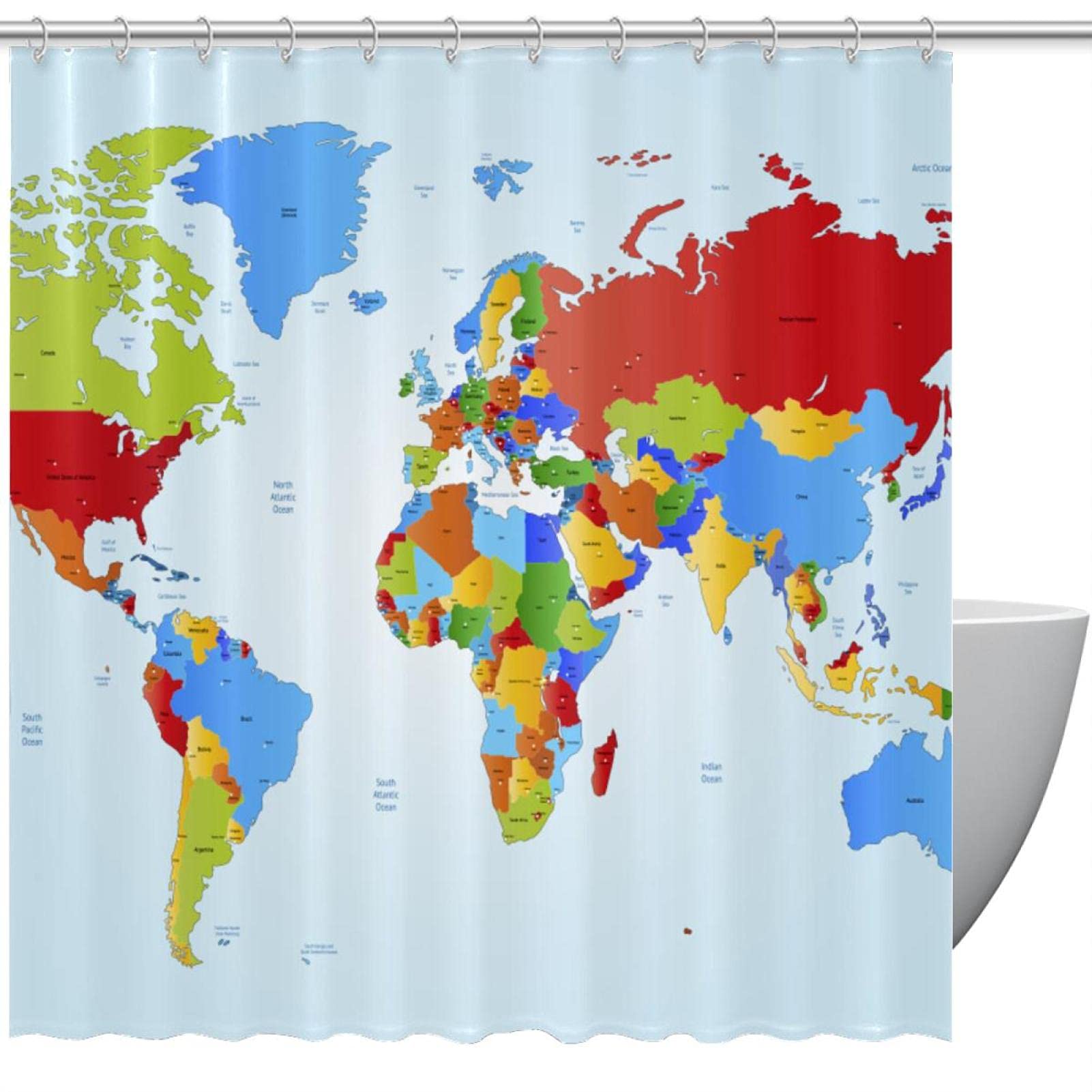Rideau de douche carte du monde 183 cm anti-moisissure imperméable