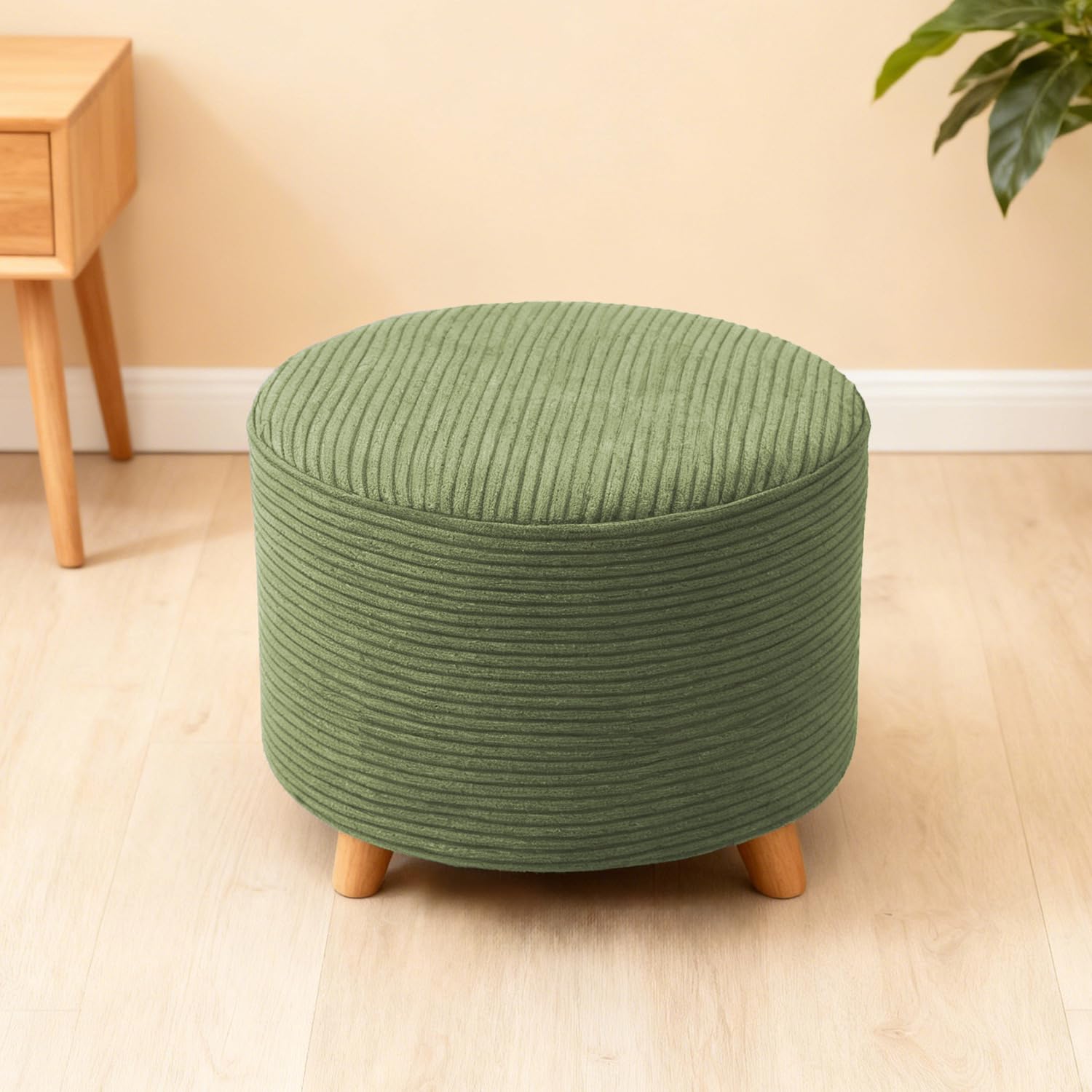 Stretch Round Ottoman Cover, Square Storage Ottoman Slipcover Anti Slip Pouf Slipcover Footstool Footrest Protector Cover (Olive Green,Round)