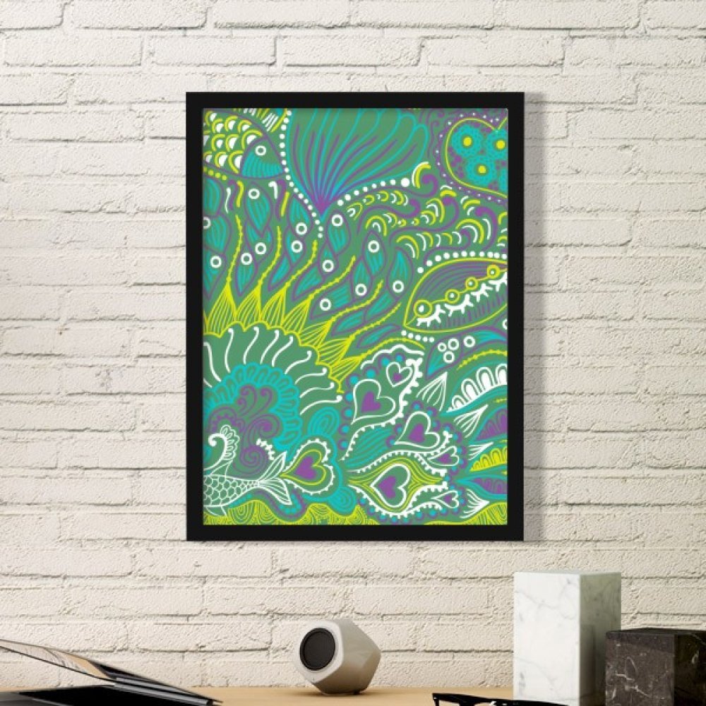 Etiqueta del regalo pequeña negro y marco de cuadros abstracto verde para pared