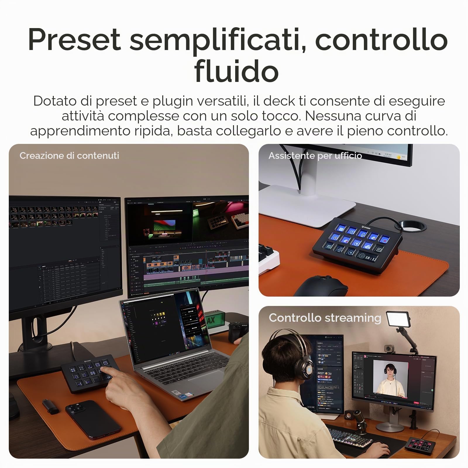 ULANZI D200H 7 in 1 U-Studio, Controller di streaming con14 pulsanti LCD e 13 tasti macro personalizzabili, Operazioni di trigger su piattaforme come OBS, Twitch e YouTube, compatibile con Mac/PC