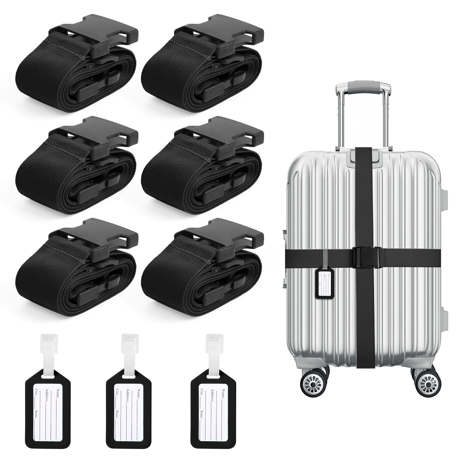 Flintronic 4-Stück Premium Gepäckgurt Koffergurt Kofferband Einstellbare rutschfest Gepäckband Lang kofferbänder Luggage Strap + 2 Stück Kofferanhänger Sicher Reisen für Koffer - Rosa + Blau