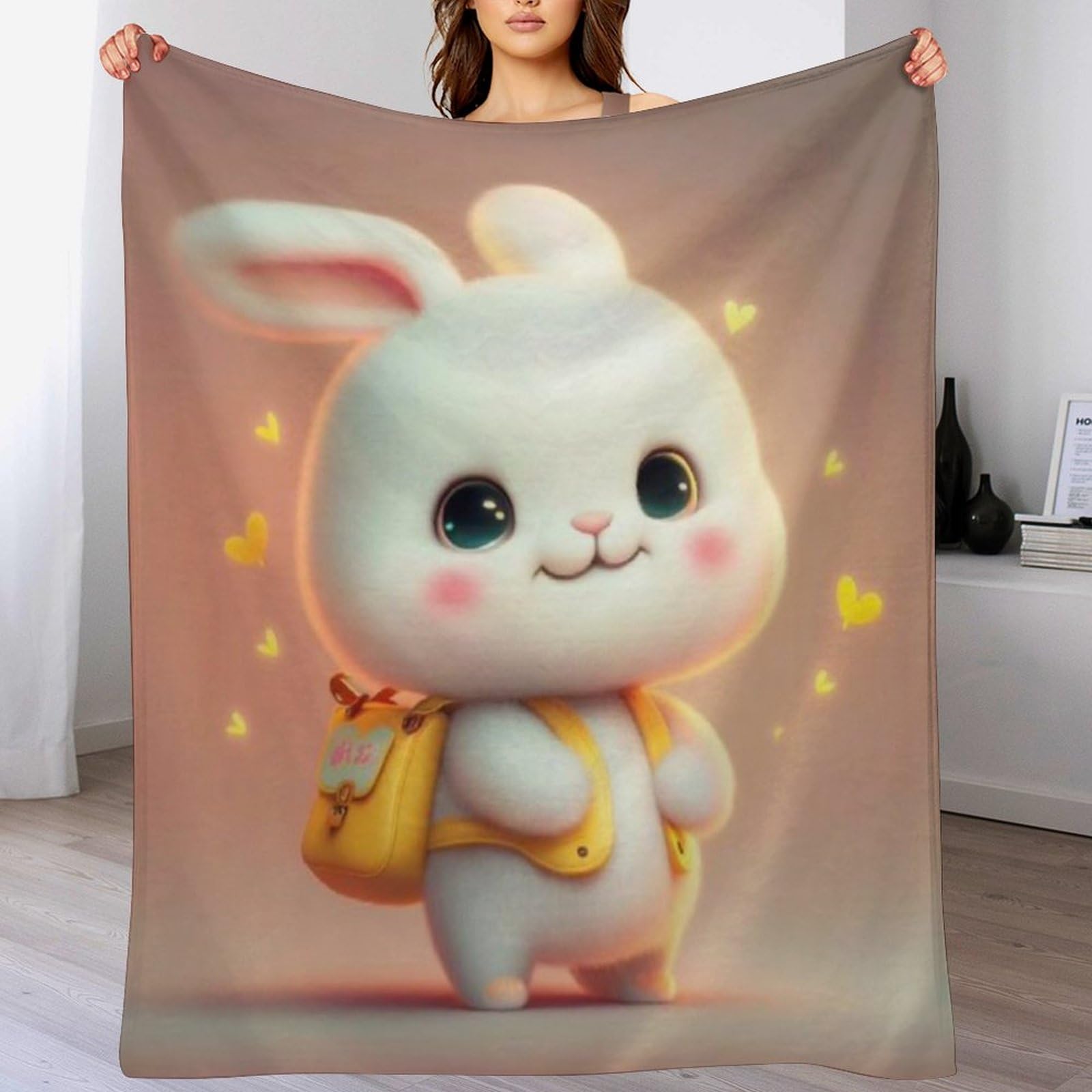 Couverture lapin mignon 140x180 cm en polaire de flannel plaid canapé