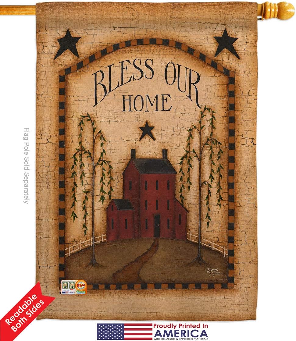 Classic Bless Our Home Garden House Flags Set Country Living Primitive Farm Western Barn American Rustic Cowboy Rural Ranch Small Decorative Gift Yard Banner Double-Sided Made In USA 28 X 40