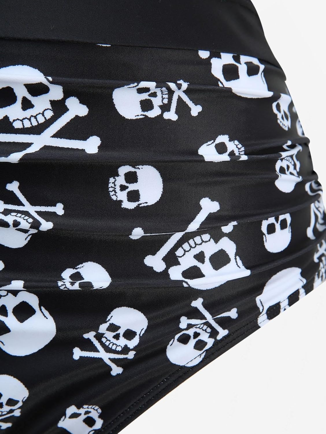 DRESSFO Skull Skeleton Printed Crossover Tankini Swimsuit High Stretch 2 Piece Bathing Suit