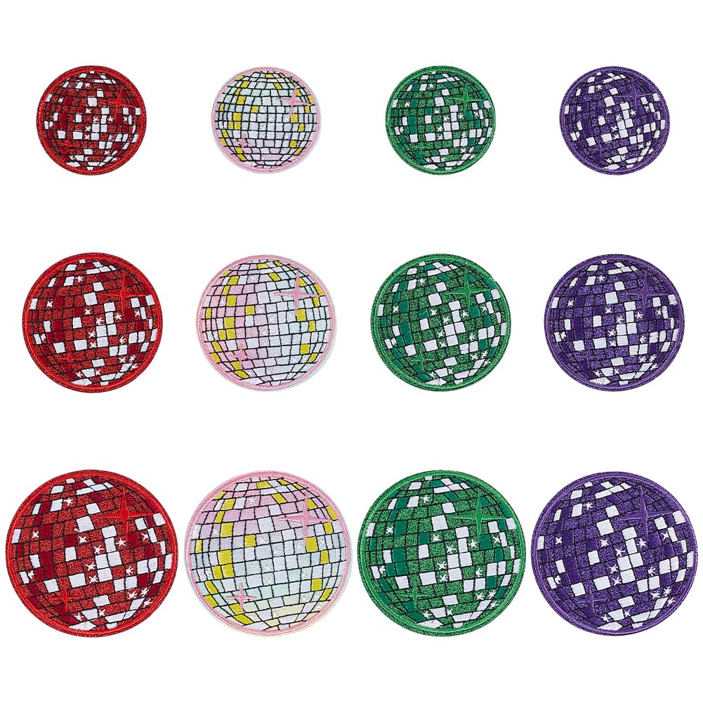 Patch thermocollant disco MAYJOYDIY : lot de 12 écussons boules rondes à paillettes brodées pour vêtement