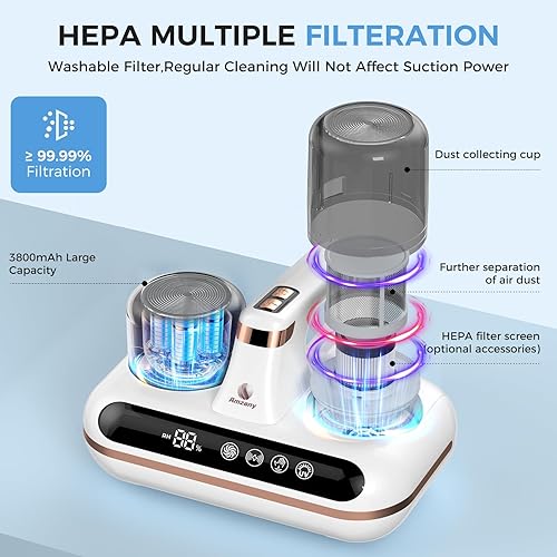 Miniatura 5 de Aspirador de colchón  Aspirador de cama inalámbrico 5 en 1, alimentado por luz UV-C y tecnología ultrasónica, succión fuerte de 16 Kpa, bajo ruido,