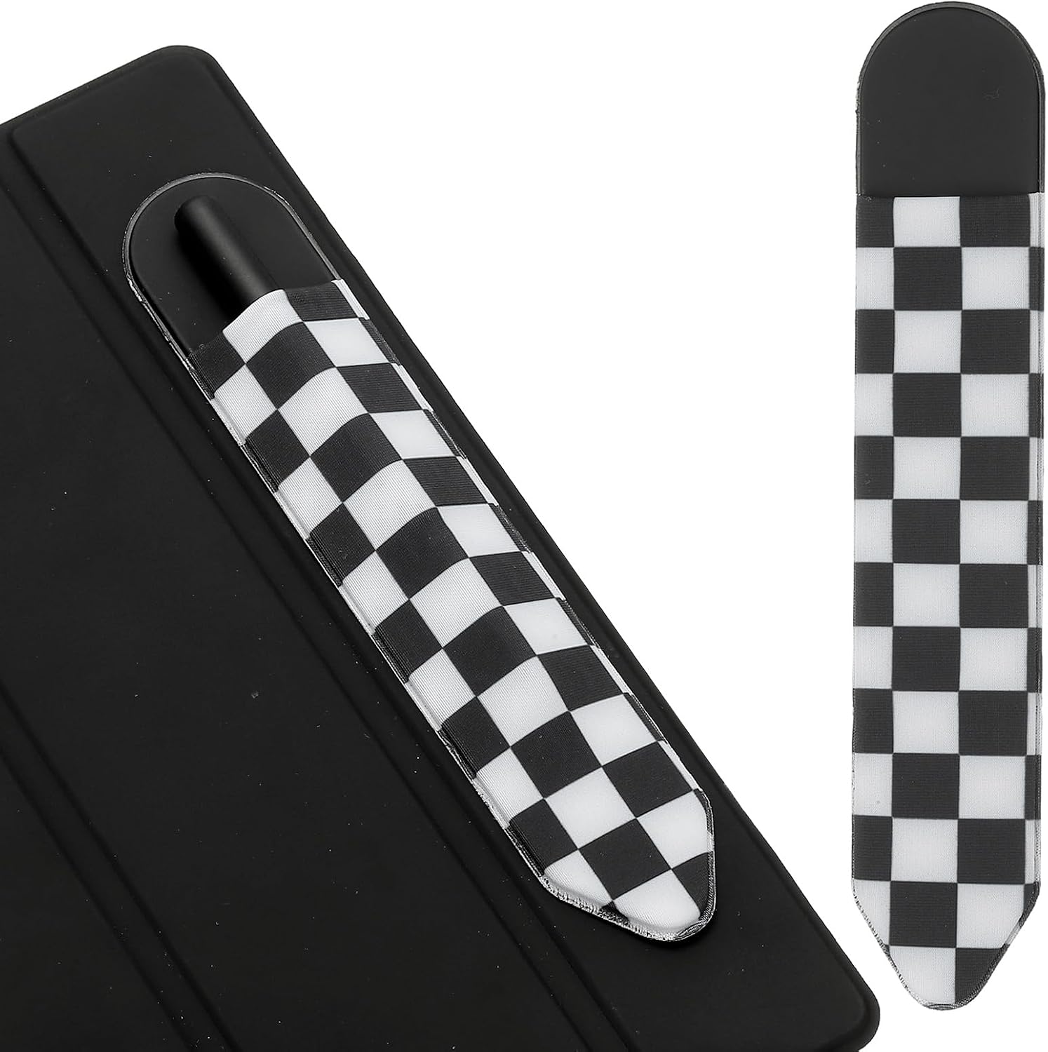PATIKIL Pencil Holder for Stylus, Adhesive Elastic Pen Case Sleeve Pouch Stylus Holder Pocket Elastic Pen Pouch Accessories for Tablet Case Notebook Outdoor, Black White Plaid