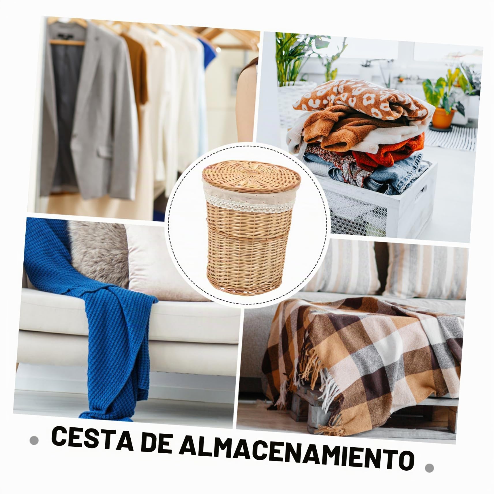 PRETYZOOM Cesta para Ropa Sucia Tejida a Mano 45x30x35 Cm Material Natural Color Original Tapa Cesta Organizadora para Hogar Lavandería y Baño