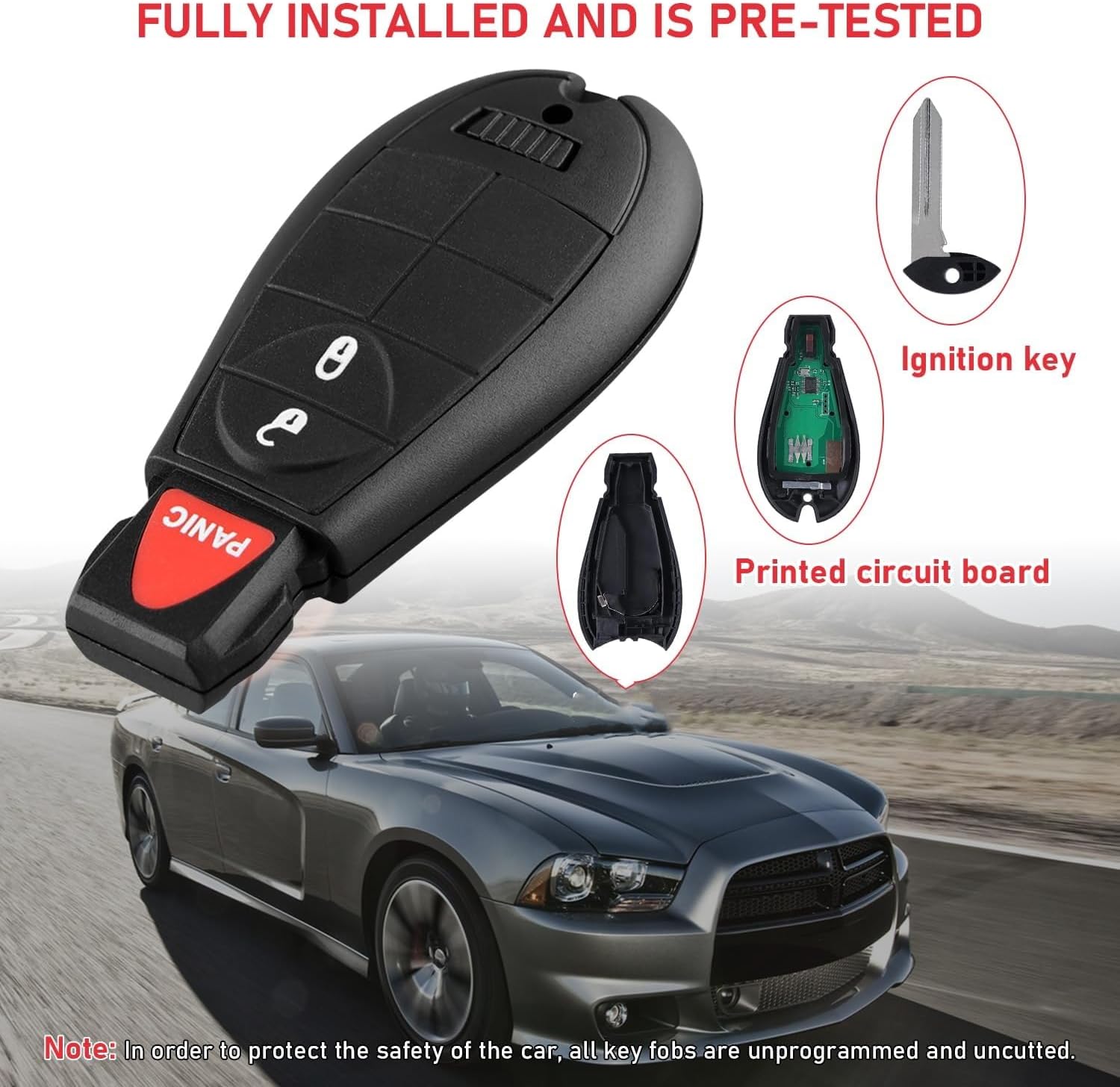 3 Button Key Fob for Dodge Charger,RAM 1500 2500 3500,Challenger,Grand Caravan,Magnum,Chrysler Town & Country, Jeep,Keyless Entry Remote with 433MHZ,FCC ID M3N5WY783X,2 Pack