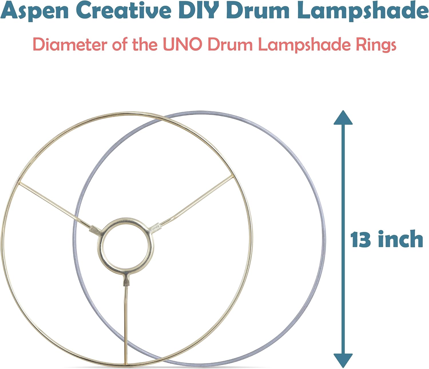 Aspen Creative 20114-12,Metal DIY Table & Floor Lamp Shade Strong Ring,European Style UNO 36mm Fitter,Top Ring-Brass Plated/Bottom Ring-Galvanized,13"Dia Ring,Set of 2
