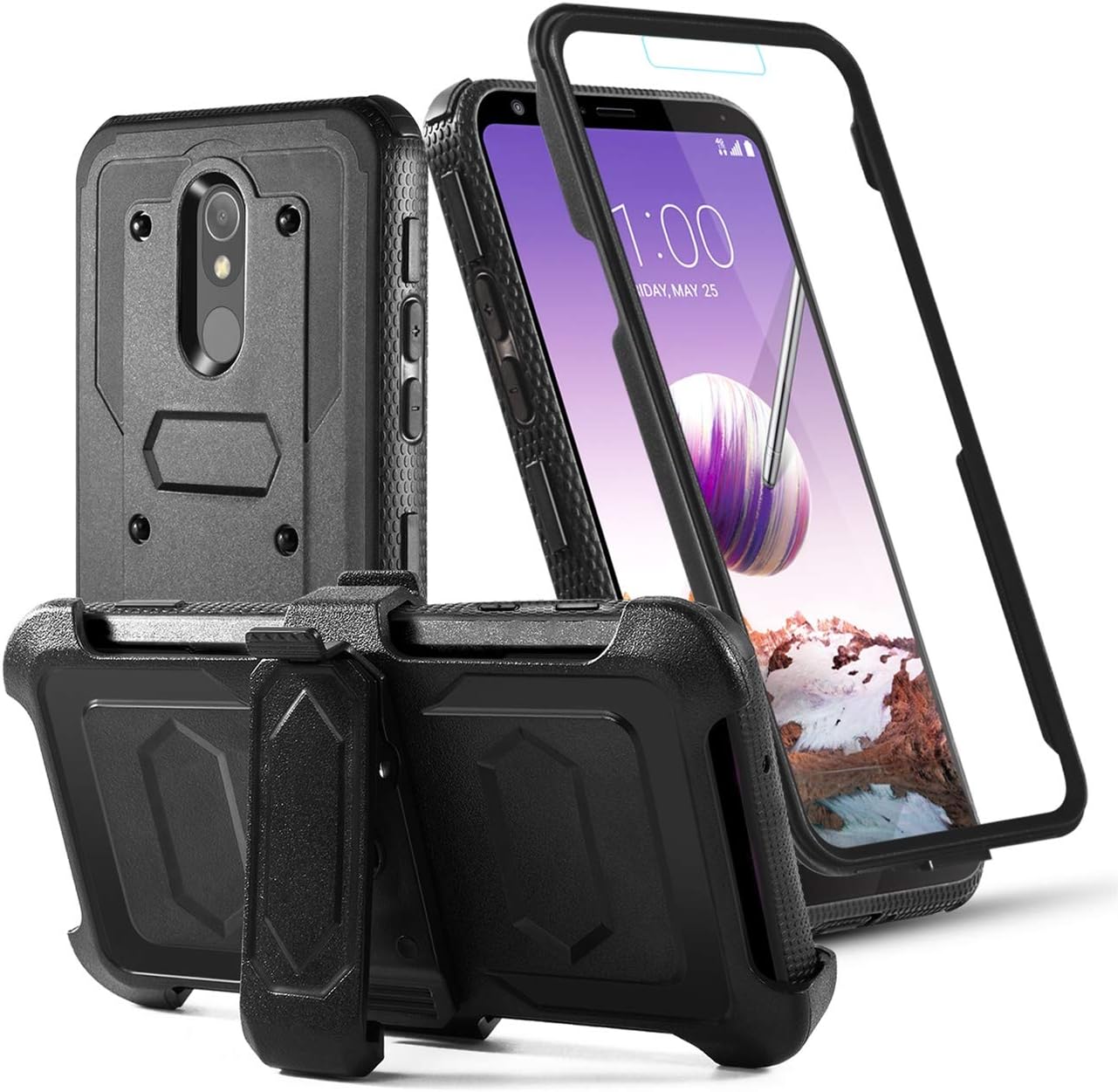 uu for LG Stylo 5/5+/5V/5X/LG Stylo 5 Plus Phone Case Built-in[Full Coverage Screen Protector] with Belt Clip[Kickstand] Full Body Heavy Duty Sturdy Swivel Belt Clip Holster Case,Black
