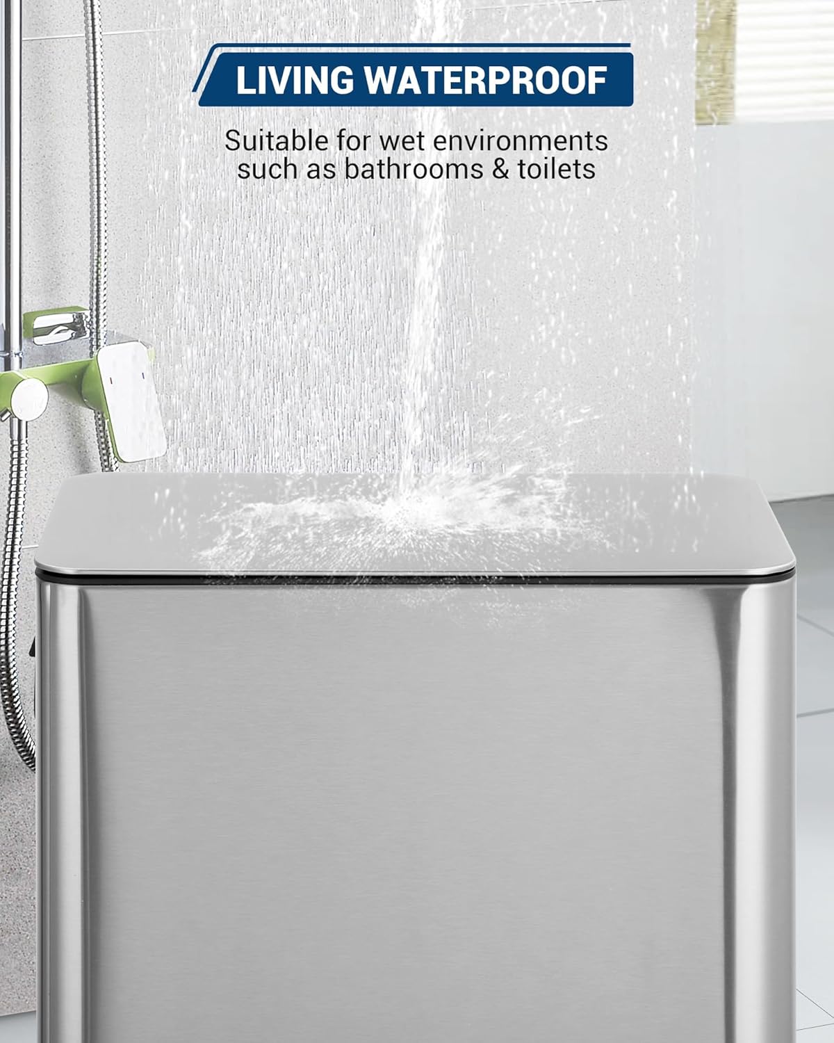 4 Gallon Stainless Steel Trash Can with Soft Close Lid, Step-on Bathroom & Kitchen Garbage Bin, Compact Slim Design with Removable Inner Bucket for Office, Living Room