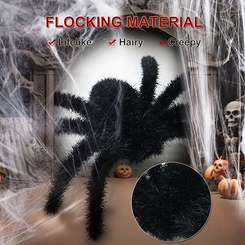 Miniatura 4 de Decoración de araña de Halloween, araña falsa de plástico peluda para decoración de Halloween, carnaval, accesorios de broma de miedo (negro + gris,