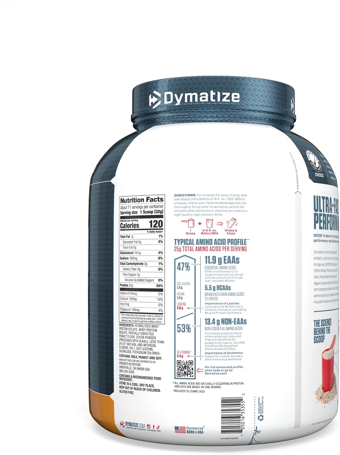 Dymatize ISO 100 Whey Protein Powder with 25g of Hydrolyzed 100% Whey Isolate, Chocolate Peanut Butter