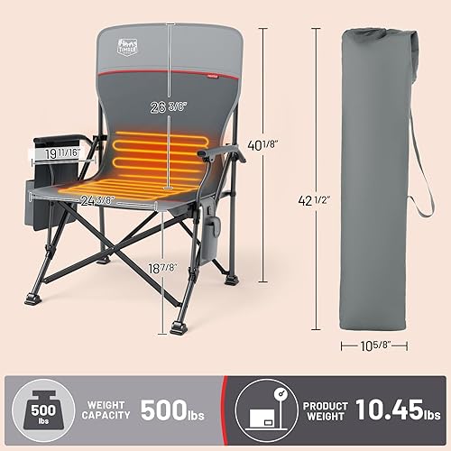 Miniatura 3 de TIMBER RIDGE Silla de camping climatizada de gran tamaño para deportes al aire libre, silla de césped acolchada con respaldo alto para adultos,