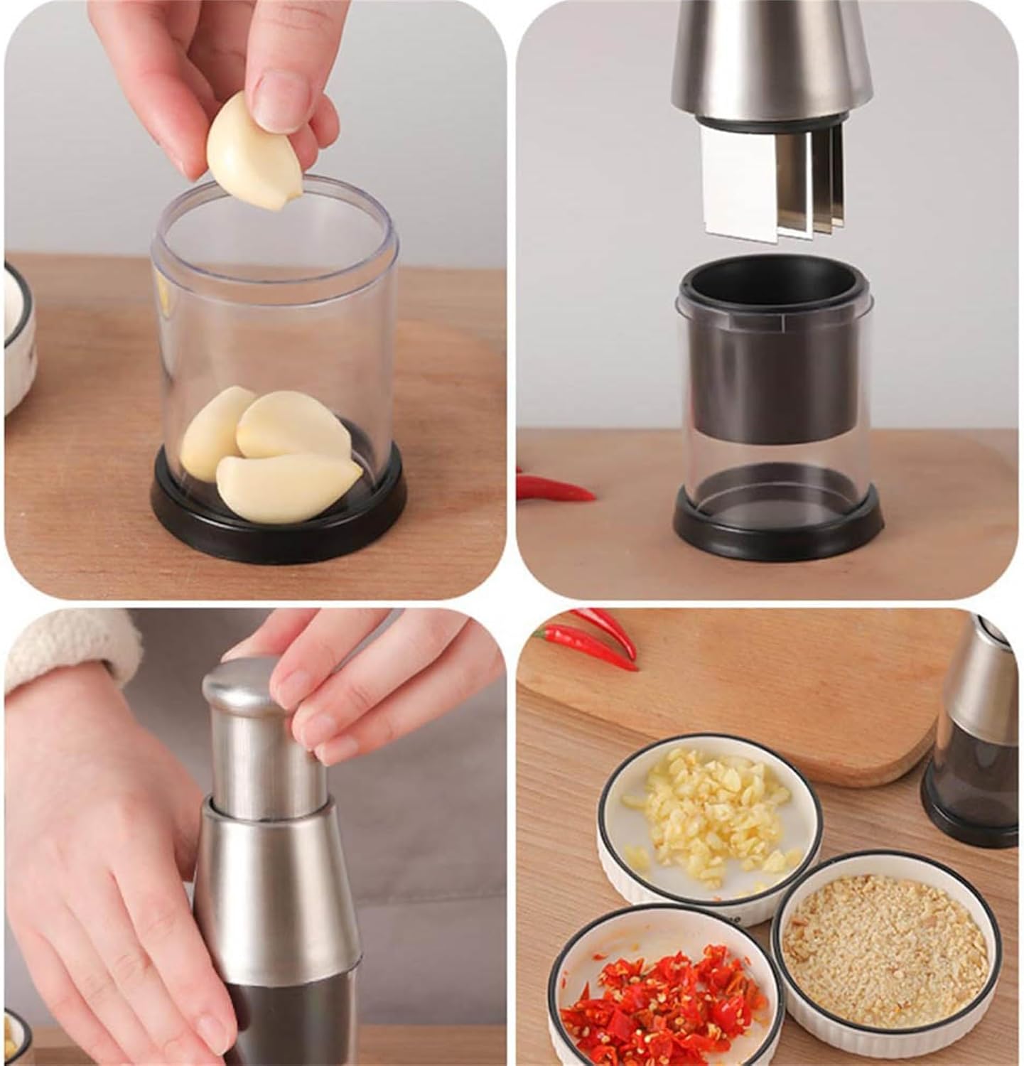 Mini Chopper Garlic Chopper Onion Cutter Garlic Mill Garlic Garlic Press Vegetable Chopper For Garlic Vegetables Manual Garlic Press, 15.8x6.5cm, Silver