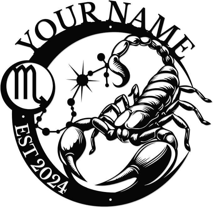 Personalized Custom Name Signs Constellation Art Metal Wall Decor,Constellation Star Signs Metal Decor,Constellation Black Home Outdoor Metal Plaques (Scorpio)