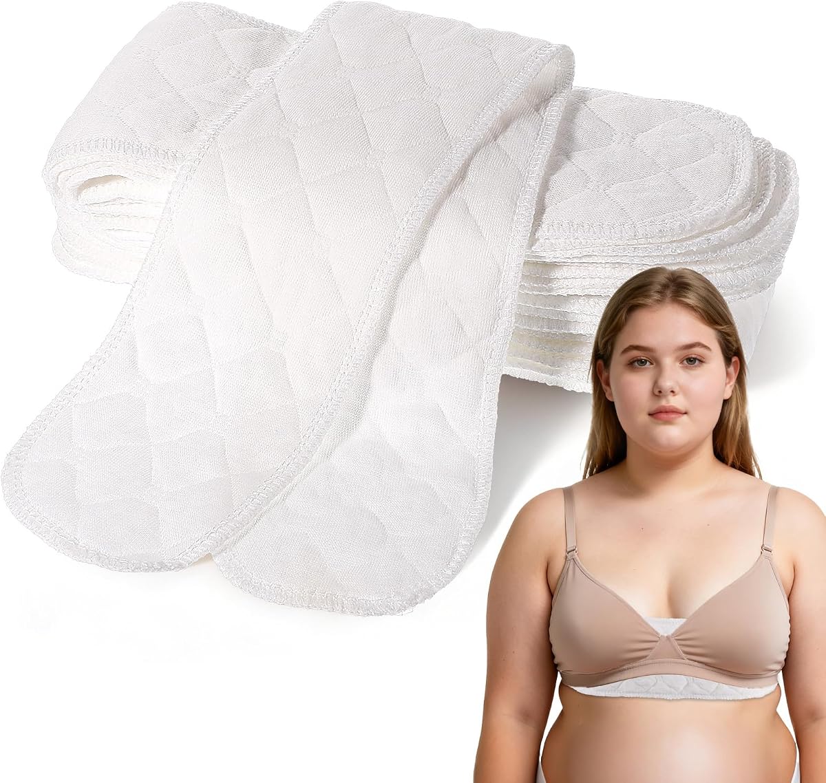 Thinp 10 Pcs Cotton Bra Liners, 3 Layer Washable Bra Sweat Liners Reusable Under Breast Sweat Pads for Women Absorb Sweating, 18x3 Inch