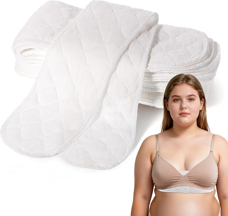 Thinp 10 Pcs Cotton Bra Liners, 3 Layer Washable Bra Sweat Liners Reusable Under Breast Sweat Pads for Women Absorb Sweating, 18x3 Inch