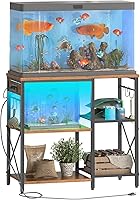 HOOBRO 20-37 Gallon Aquarium Stand with Power Outlet, LED Lights & Storage Shelves - Stable Metal Frame, Rustic Brown