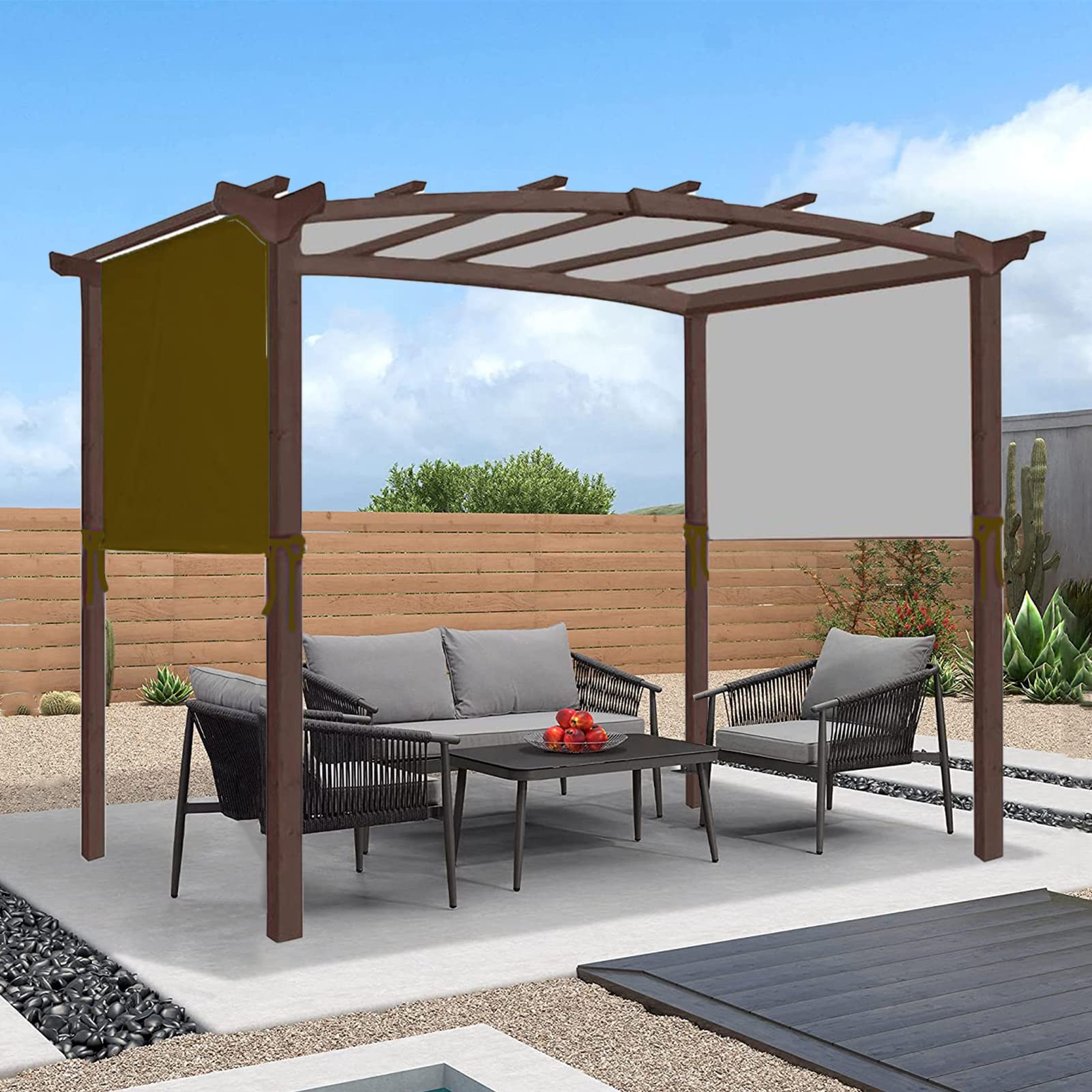 NIMOSA Universal Waterproof Pergola Cover, Pergola Replacement Canopy, Gazebo Pergola Shade Cover with 4 Fixation Strap, Pergola Covers for Curved Pergola Structure,Coffee,5.4×2.5 m
