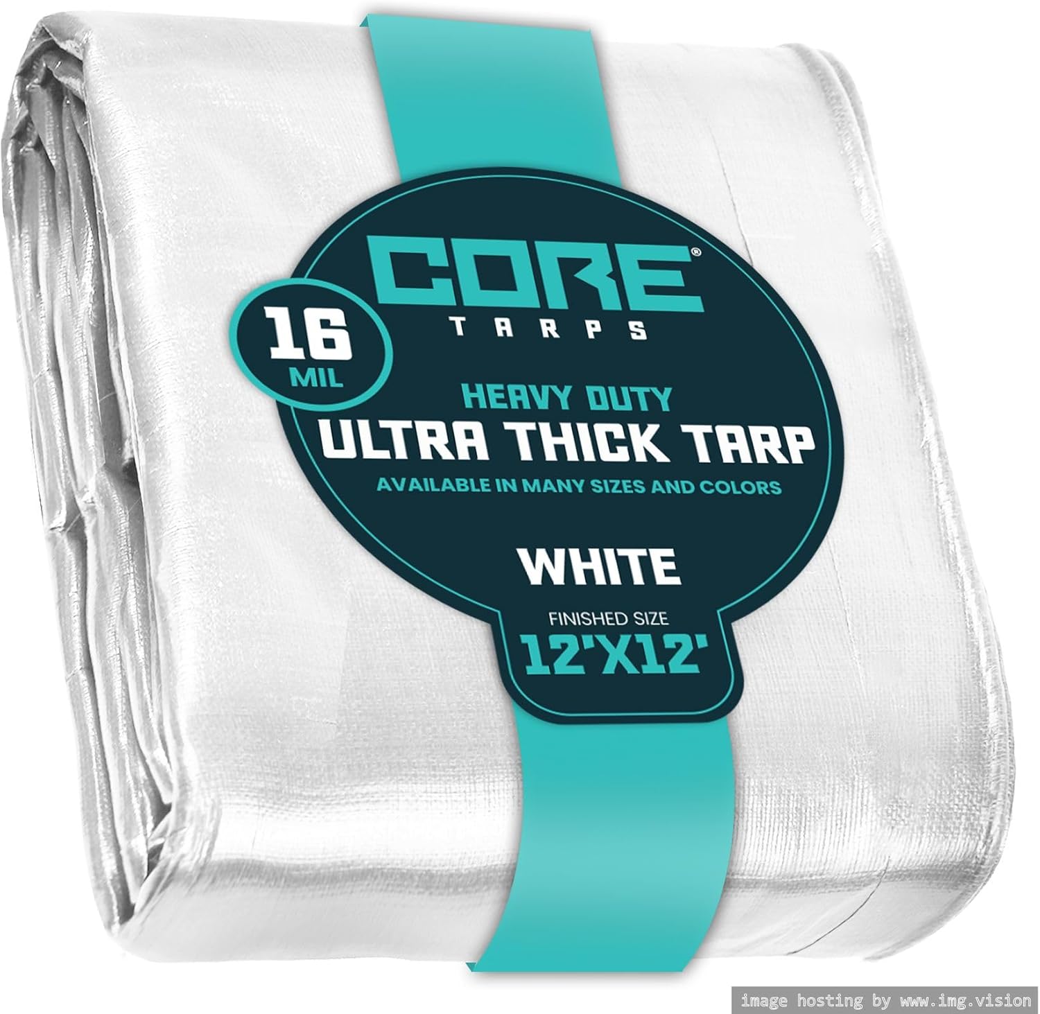 Core Tarps Extra Heavy Duty 16 Mil Tarp Cover, Waterproof, UV Resistant, Rip and Tear Proof, Poly Tarpaulin with Reinforced Edges for Roof, Camping, Patio, Pool, Boat (White 12 X 12)