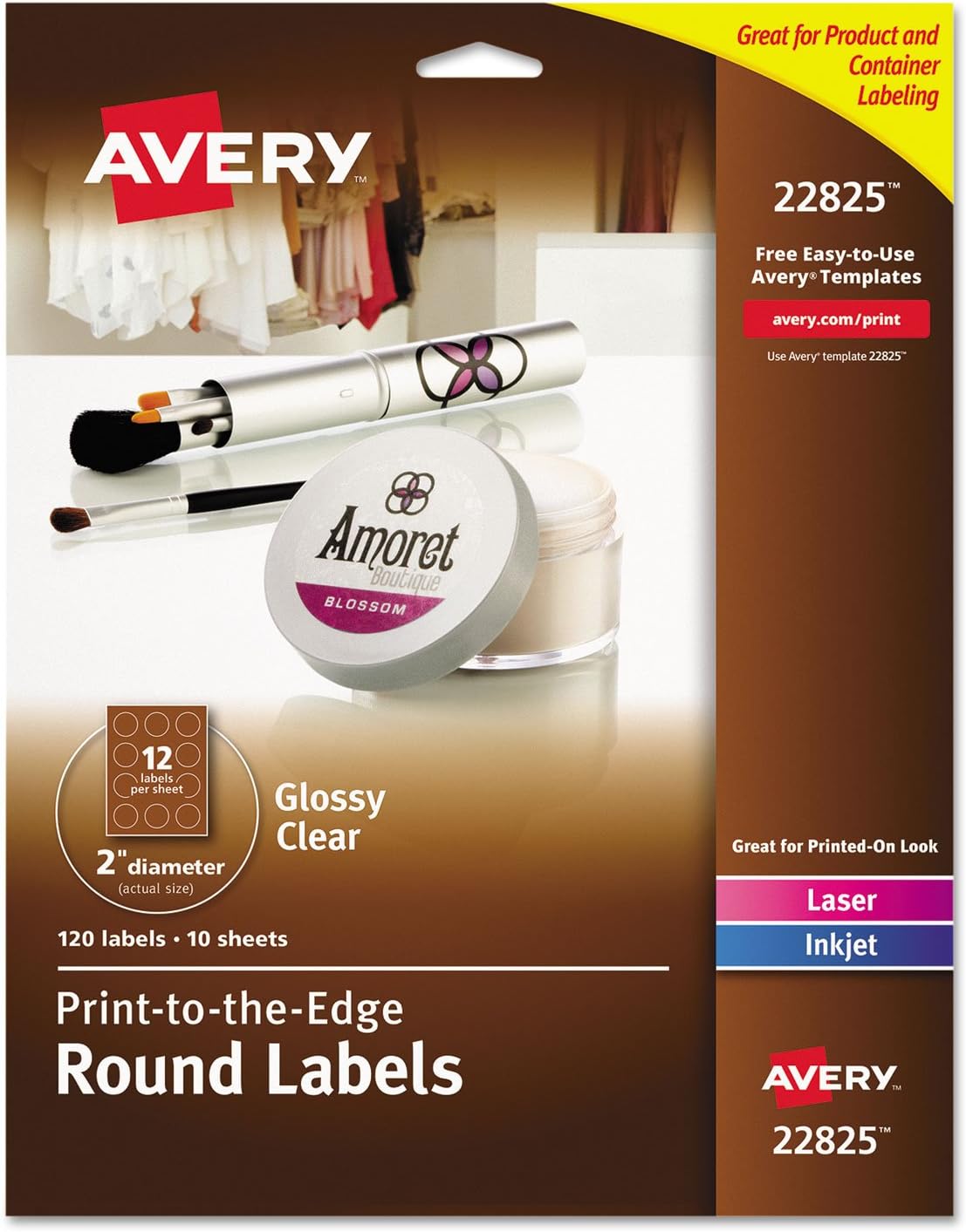 Avery Round Print-To-The Edge Labels With Sure Feed And Easy Peel, 2" Dia, Glossy Clear, 120/pk