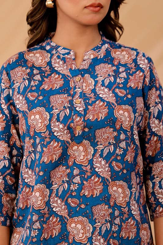 Image of Women's Cotton Printed Kurta Top | 3 /4 Sleeve Straight Kurti Casual Outings