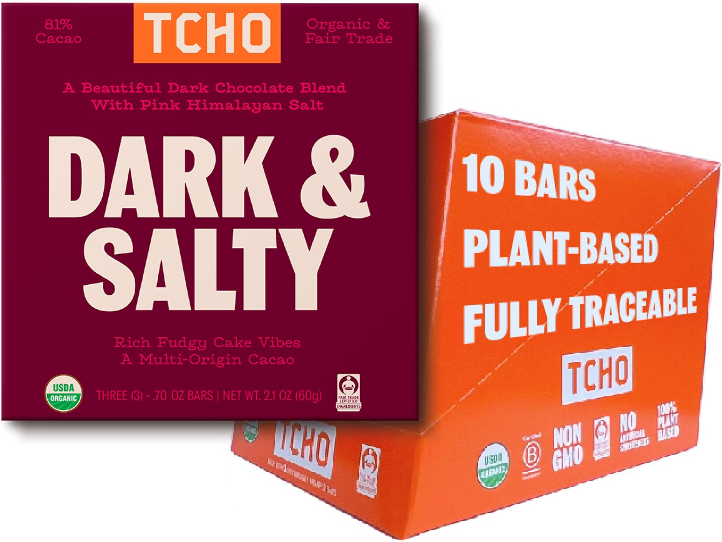 Dark & Salty 81% Dark Chocolate Bars (10 pack) | Plant Based, Organic & Fair Trade | Non GMO, Non-Dairy, Vegan, Soy Free (2.1oz each)