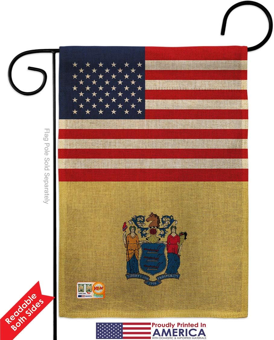 US New Jersey Burlap Garden Flag Set Mailbox Hanger Regional USA American Territories Republic Country Particular Area Small Decorative Gift Yard House Banner Double-Sided Made In 13 X 18.5