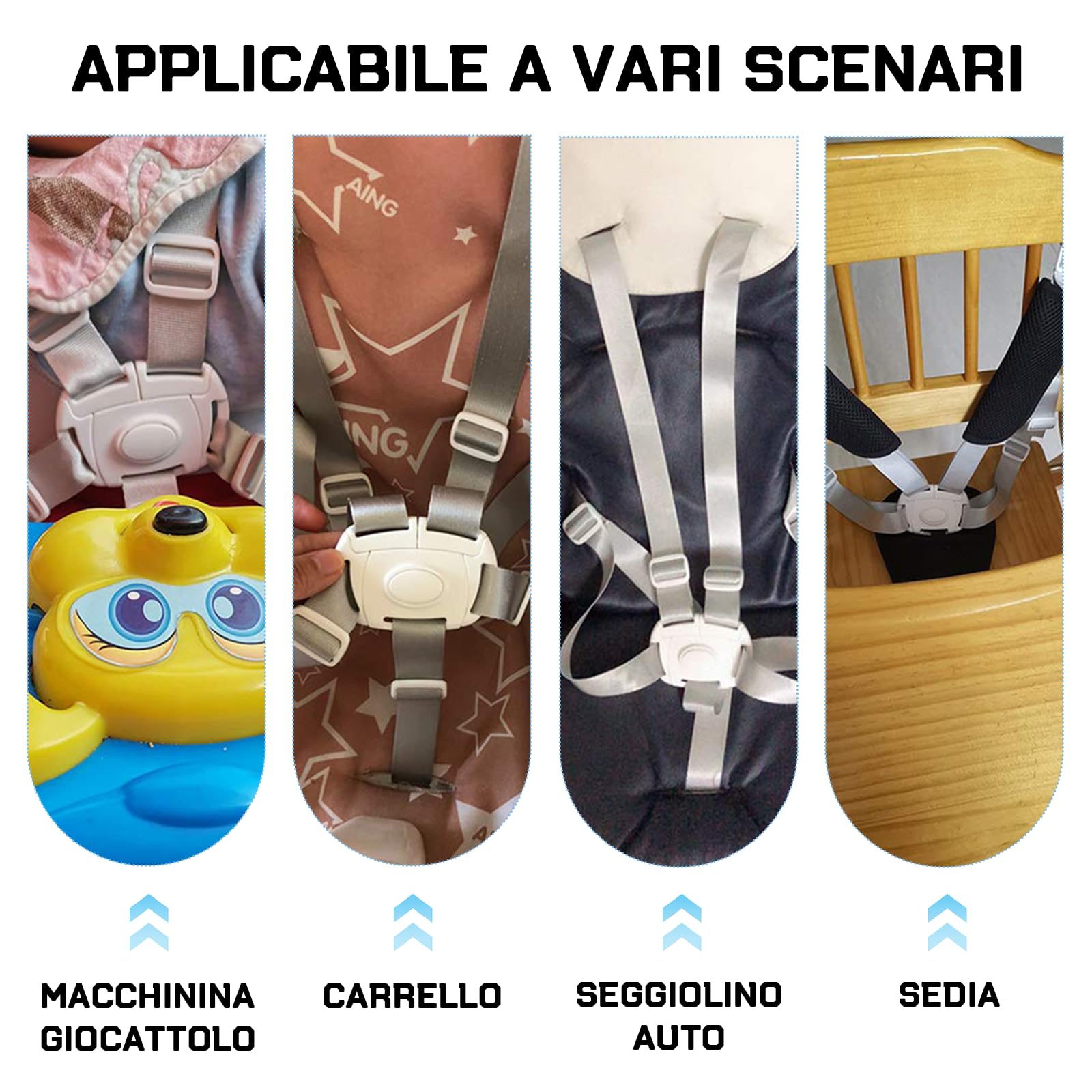Scettar Cinture Passeggino Universali, Regolabile Copri Seggiolone Pappa, Imbottitura per Seggiolone di Sicurezza Anticaduta, Ganci Passeggino, Cintura di Sicurezza a Cinque Punti, Con 2 Ganci(Bianco)