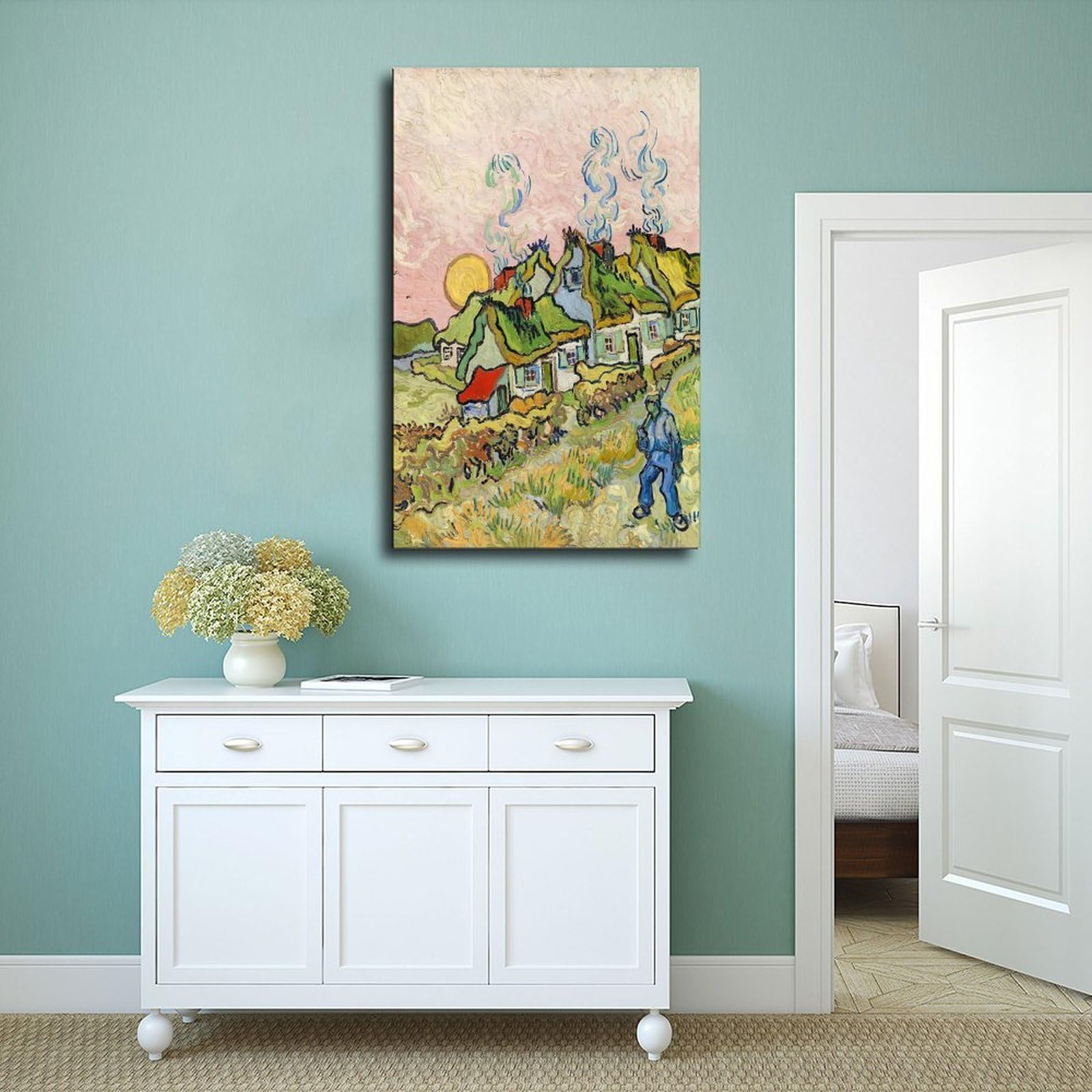 ANFOTCM Vincent Van Gogh, domy i figura, plakat na płótnie, sztuka ścienna, sypialnia, dekoracja, biuro, pokój, kuchnia, prezent, 60 x 90 cm