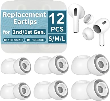 6 Pairs Replacement Ear Tips for AirPods Pro and AirPods Pro 2nd Generation with Noise Reduction Hole, Silicone Earbuds Tips for AirPods Pro with Portable Storage Box Sizes, S/M/L, White