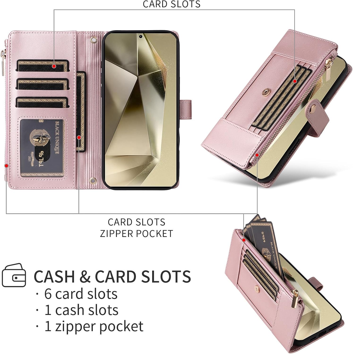 Asuwish Phone Case for Samsung Galaxy S22 Ultra 5G Wallet Cell Cover with Tempered Glass Screen Protector RFID Blocking Strap Flip Card Holder Slot S22ultra 22S S 22 S22ultra5g 6.8 Women Men Rose Gold