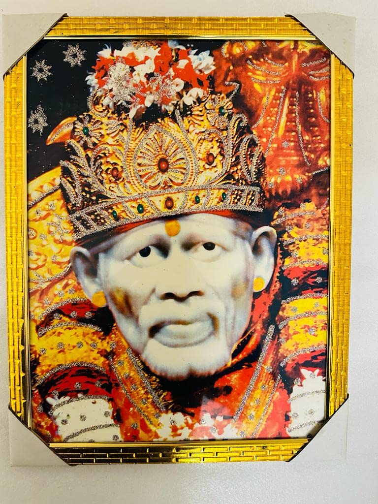 Sai Baba Photo Frame Lord Shree Sai Baba Ji Photo Frame Hindu God Photo Frame For Home Wall Hanging Decorative Frame 18X12 Face Multicolored
