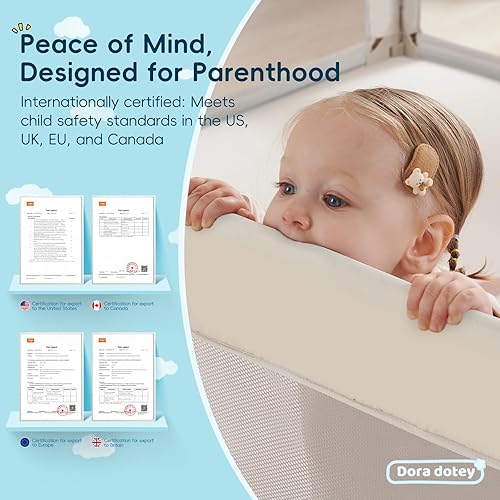 Miniatura 10 de Corralito plegable de 79 x 59 pulgadas para bebés y niños pequeños, corralito ajustable para niños pequeños de 1 a 3 años, patios de juegos para