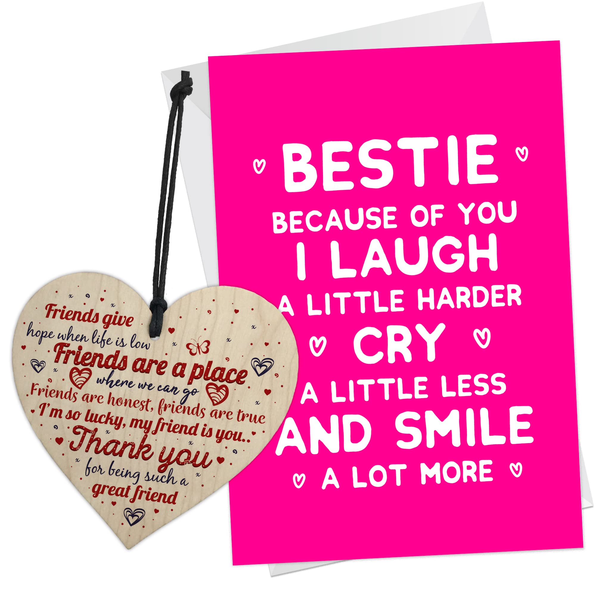 RED OCEAN Bestie Thank You Card And Gift For Birthday Friendship Gifts For Women Wood Heart Birthday Gift For Sister Best Friend