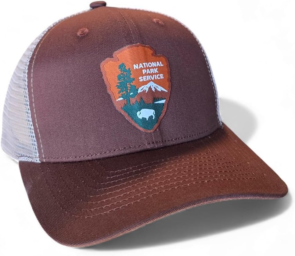 National Park Service Trucker Snapback Hat with National Park Service (NPS) Woven Patch (Brown on Khaki) - Image 3