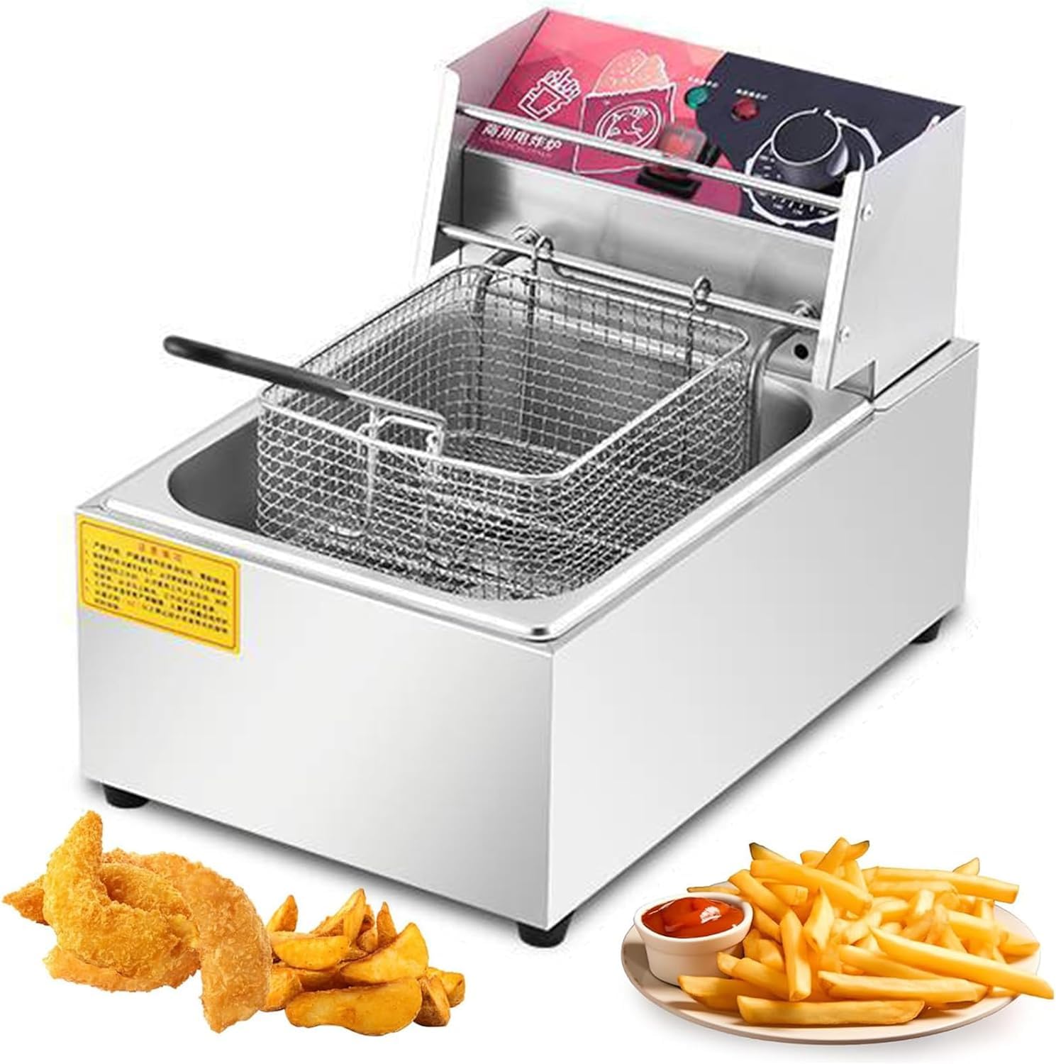 Friggitrice commerciale, friggitrice elettrica con cestello Friggitrice elettrica da banco commerciale da 10 litri Friggitrice in acciaio inossidabile per uso domestico con ampio cestello per frigge