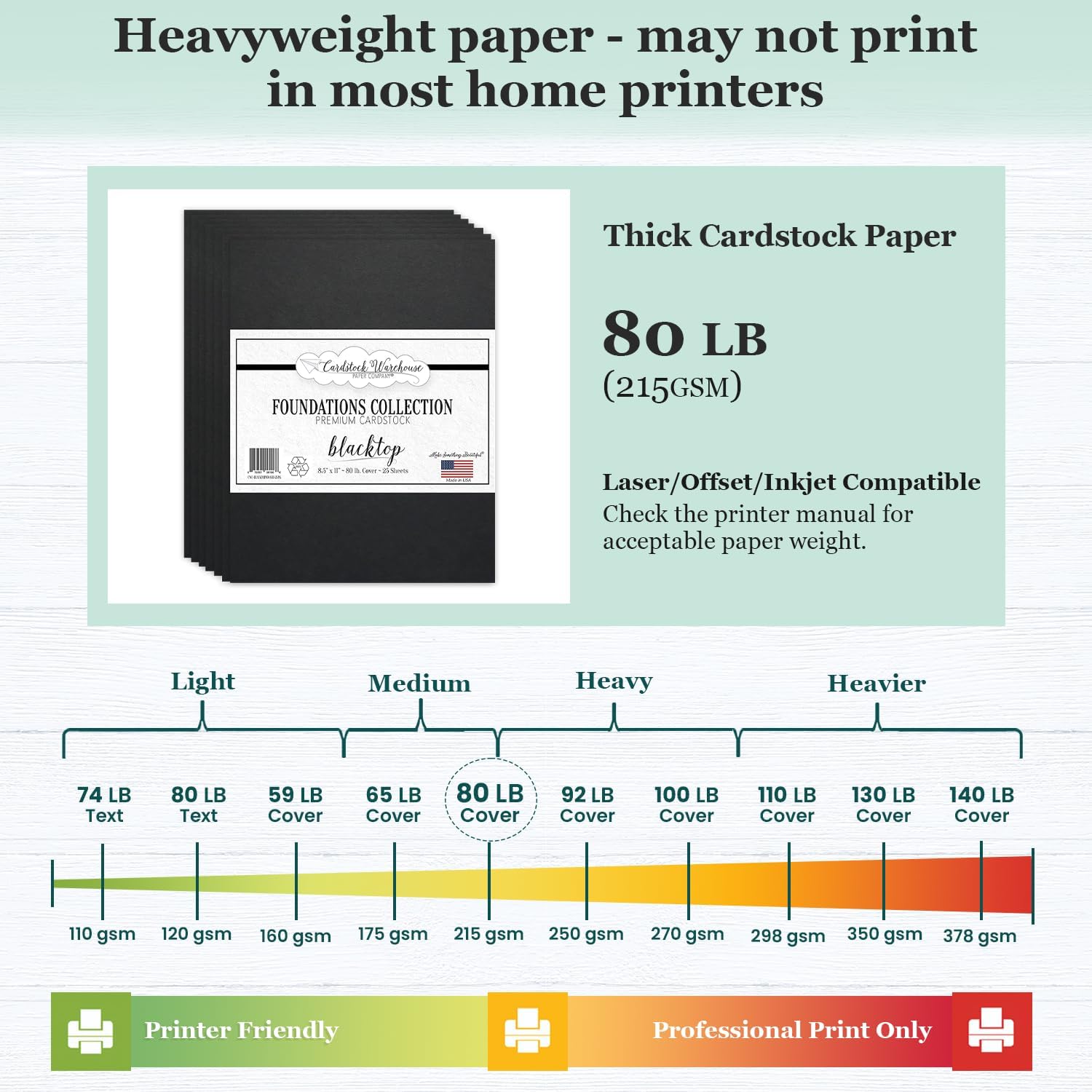 Cardstock Warehouse Foundation 25 Sheets, 8.5 x 11 80 lb, Black Paper
