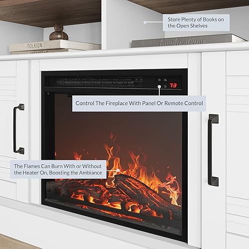 Miniatura 4 de BELLEZE Mueble TV, 48 pulgadas, con chimenea eléctrica funcional de 18 pulgadas, moderno, para TV de máx. 50 pulgadas, estantes abiertos y armarios,